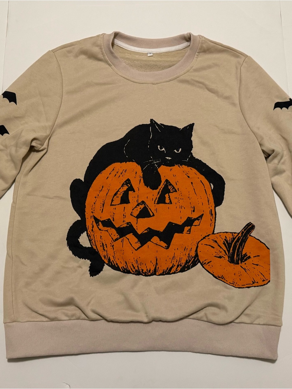 Beige Halloween Cat & Pumpkin Sweater